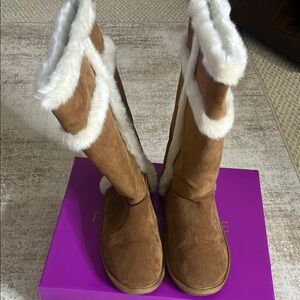 Women's Tan Suede Boots with Faux Fur Lining